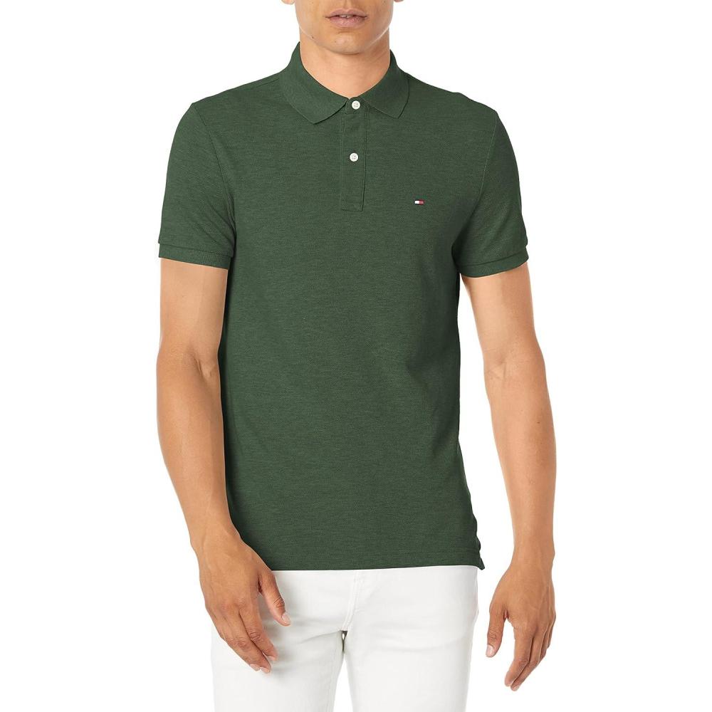 imageTommy Hilfiger Mens Short Sleeve Cotton Pique Polo Shirt in Regular FitGreener Pastures Heather