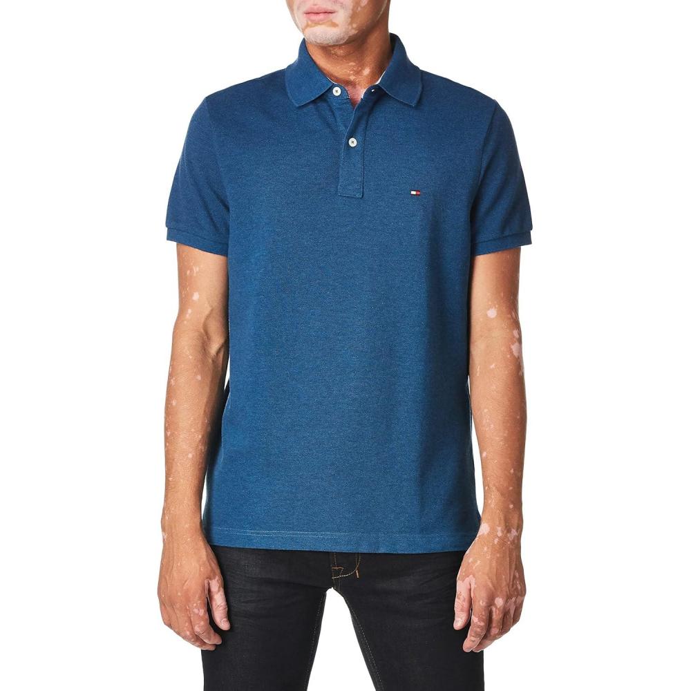 imageTommy Hilfiger Mens Short Sleeve Cotton Pique Polo Shirt in Regular FitLegion Blue Heather