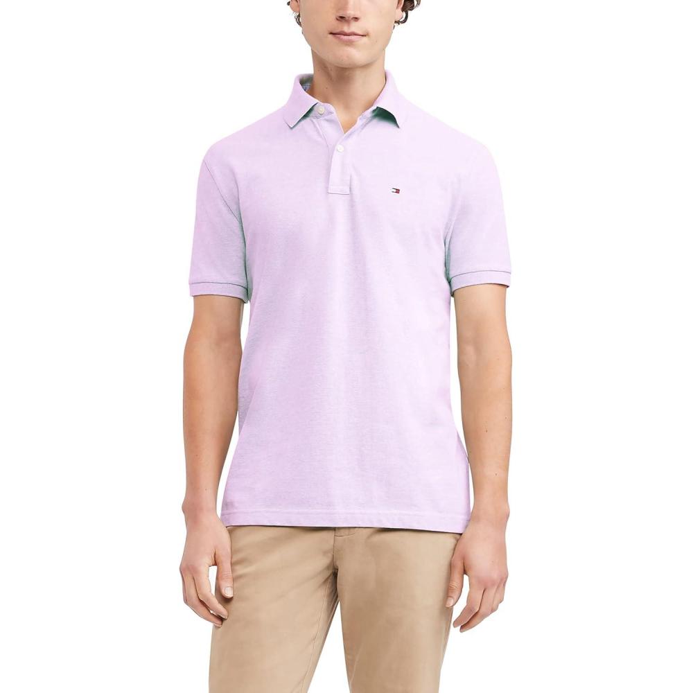 imageTommy Hilfiger Mens Short Sleeve Cotton Pique Polo Shirt in Regular FitLilac Ice