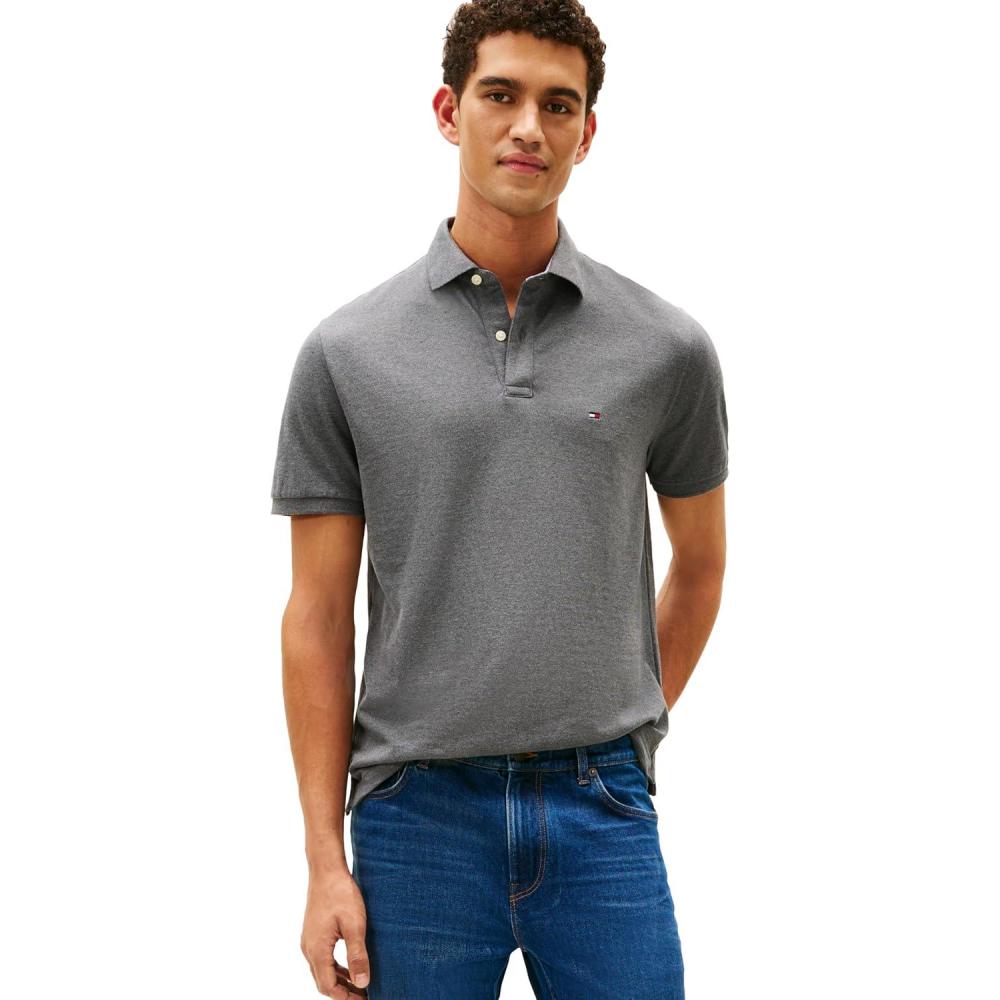 imageTommy Hilfiger Mens Short Sleeve Cotton Pique Polo Shirt in Regular FitMedium Grey Heather