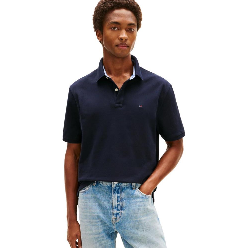 imageTommy Hilfiger Mens Short Sleeve Cotton Pique Polo Shirt in Regular FitNavy Blazer Heather
