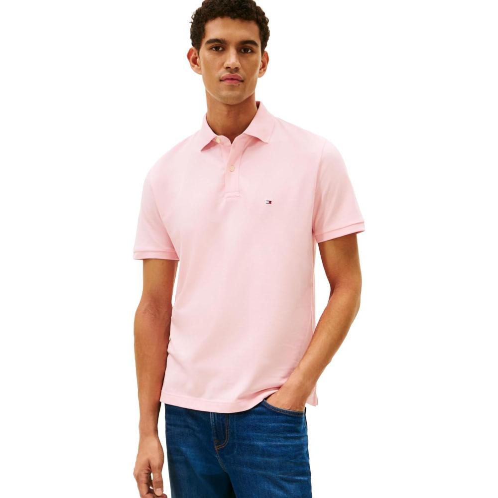 imageTommy Hilfiger Mens Short Sleeve Cotton Pique Polo Shirt in Regular FitPebble Pink