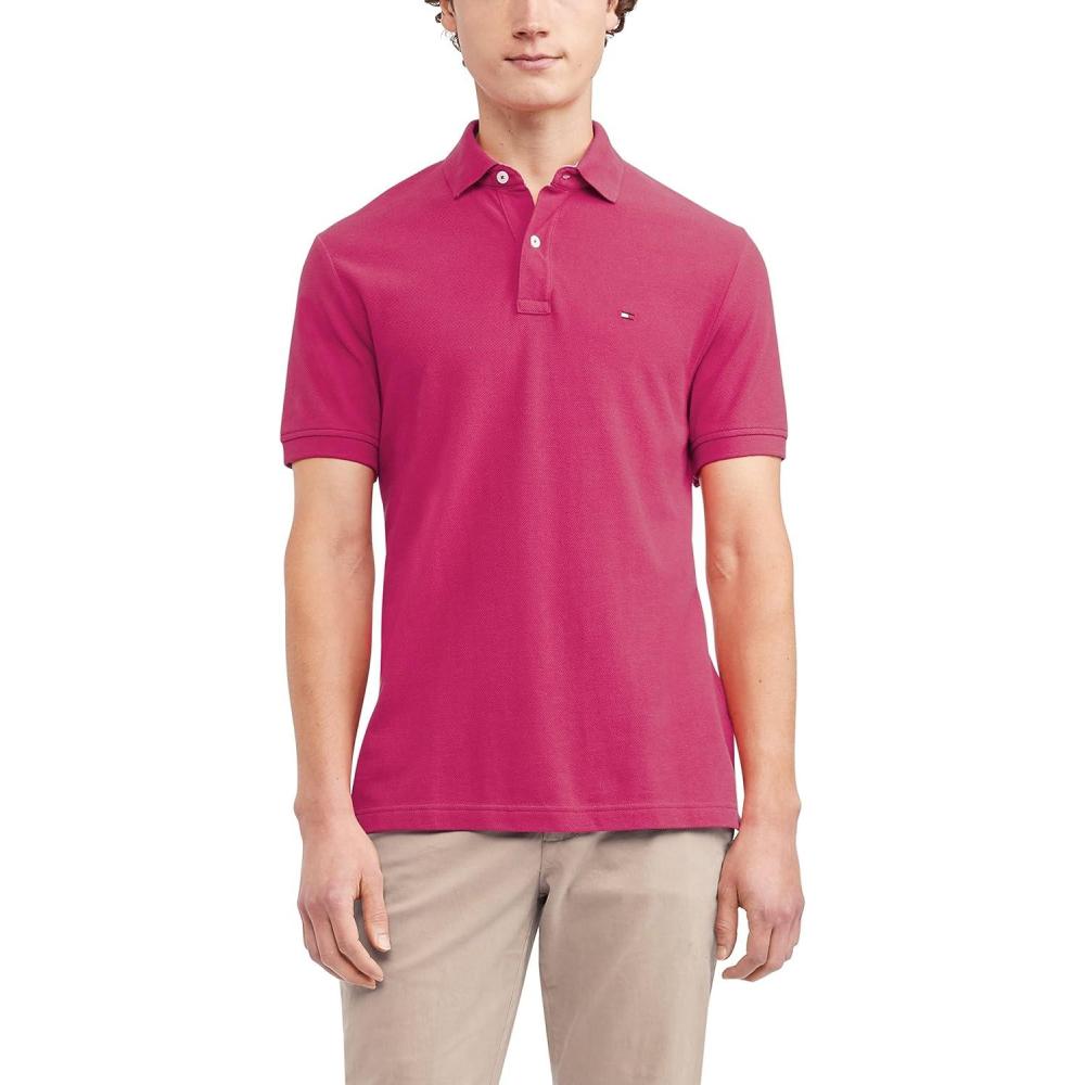 imageTommy Hilfiger Mens Short Sleeve Cotton Pique Polo Shirt in Regular FitRaspberry Sorbet
