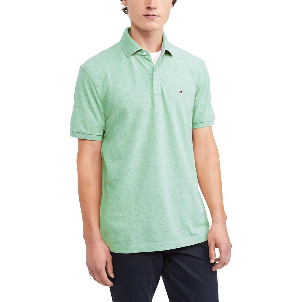 imageTommy Hilfiger Mens Short Sleeve Cotton Pique Polo Shirt in Regular FitSoft Green Heather