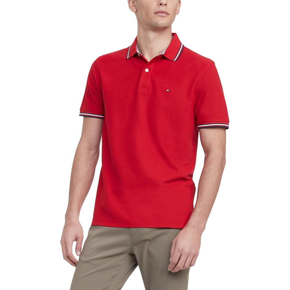 imageTommy Hilfiger Mens Short Sleeve Moisture Wicking Stretch Polo Shirt with Quick Dry UV ProtectionApple Red