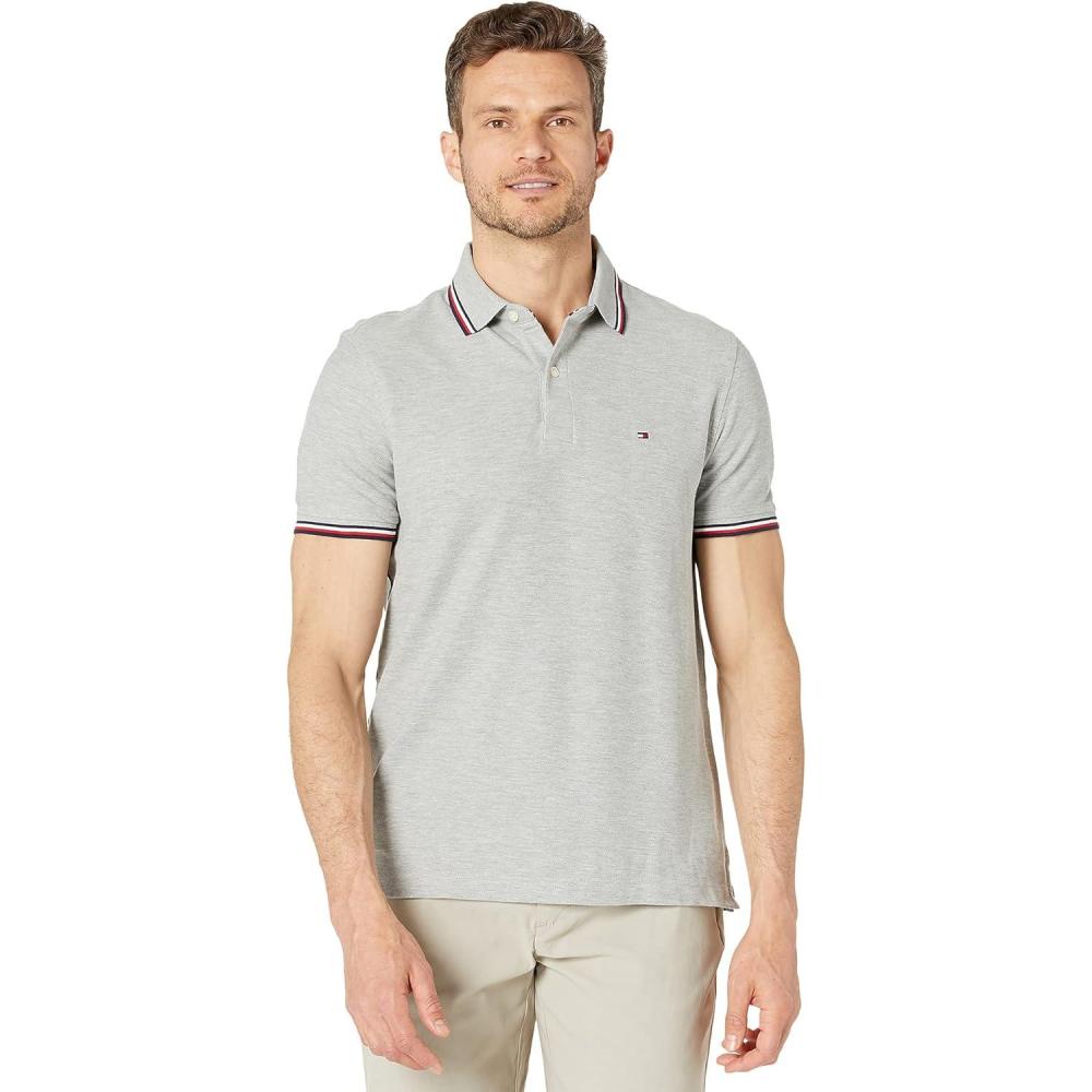 imageTommy Hilfiger Mens Short Sleeve Moisture Wicking Stretch Polo Shirt with Quick Dry UV ProtectionB10 Grey Heather