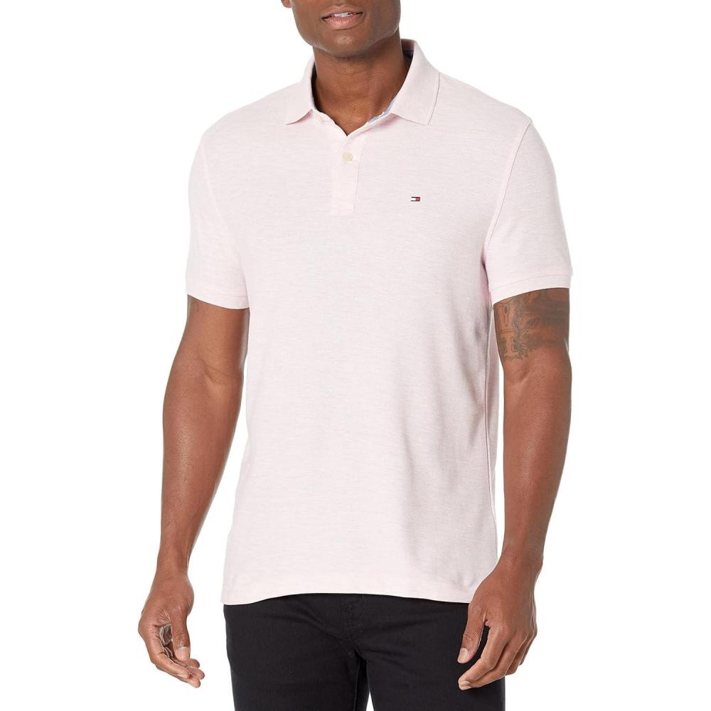 imageTommy Hilfiger Mens Short Sleeve Moisture Wicking Stretch Polo Shirt with Quick Dry UV ProtectionB4453 Pink Heather