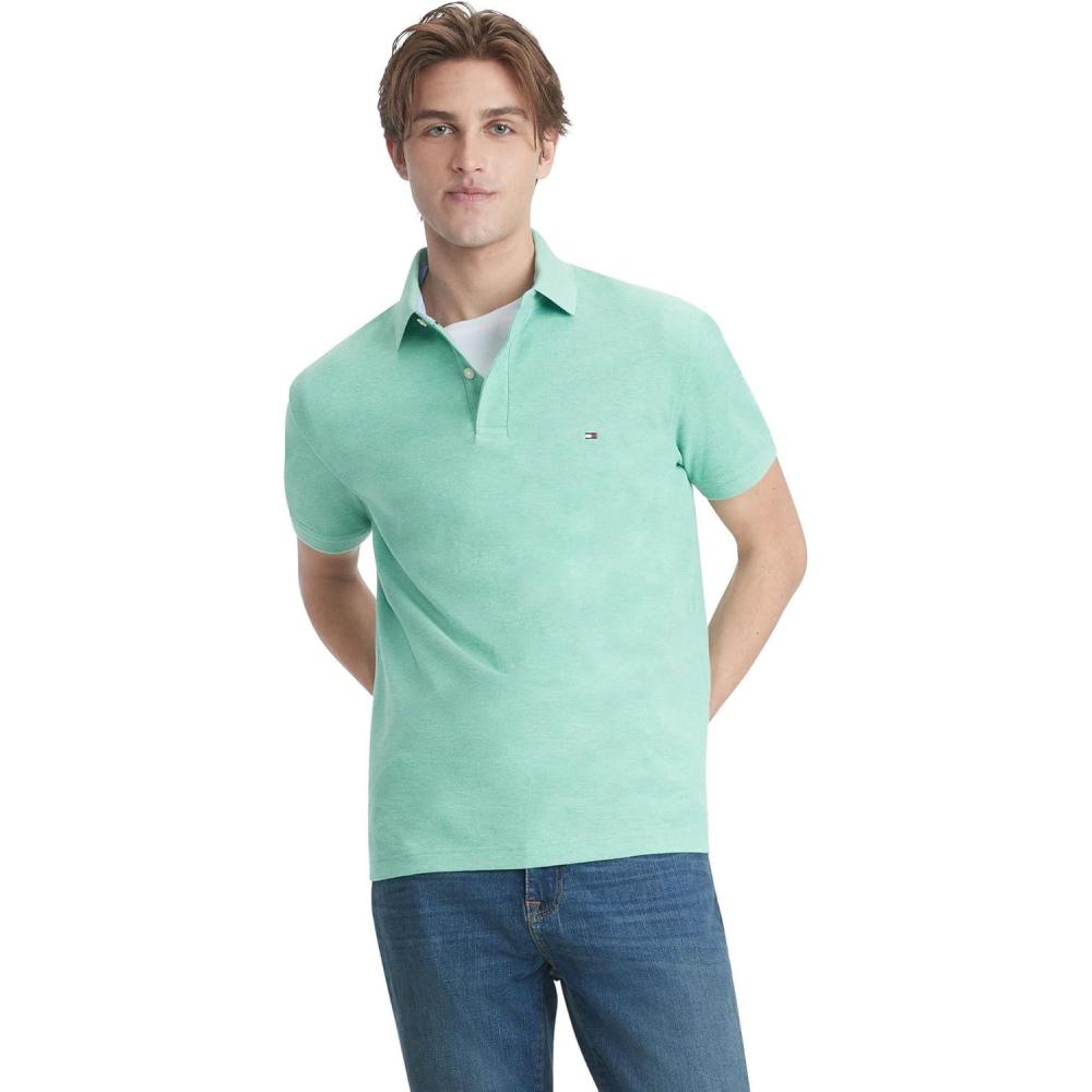 imageTommy Hilfiger Mens Short Sleeve Moisture Wicking Stretch Polo Shirt with Quick Dry UV ProtectionB7875 Green Heather
