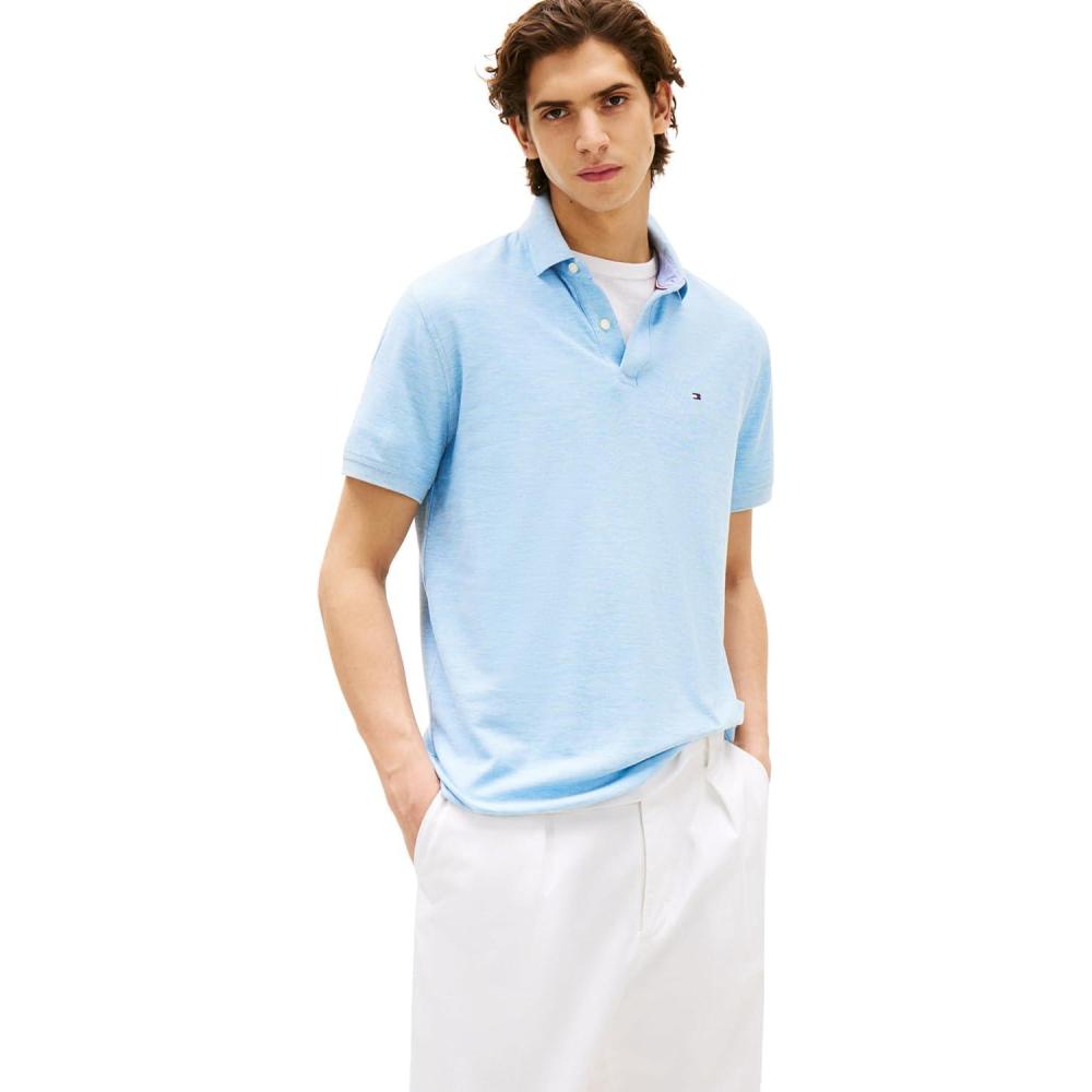 imageTommy Hilfiger Mens Short Sleeve Moisture Wicking Stretch Polo Shirt with Quick Dry UV ProtectionLight Blue Heather