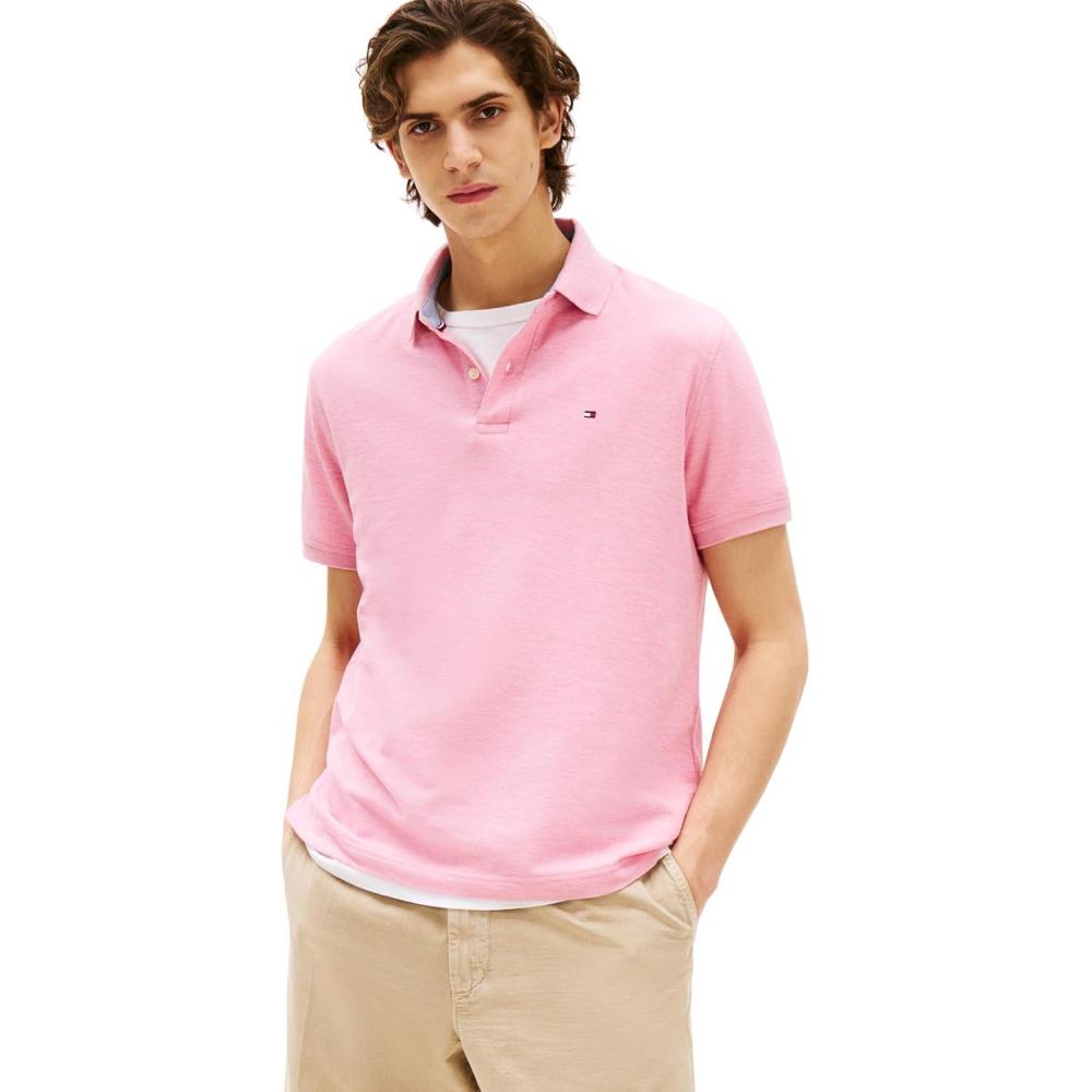 imageTommy Hilfiger Mens Short Sleeve Moisture Wicking Stretch Polo Shirt with Quick Dry UV ProtectionLight Red Heather