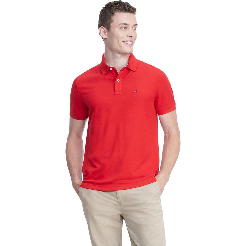 imageTommy Hilfiger Mens Short Sleeve Moisture Wicking Stretch Polo Shirt with Quick Dry  UV ProtectionPrimary Red