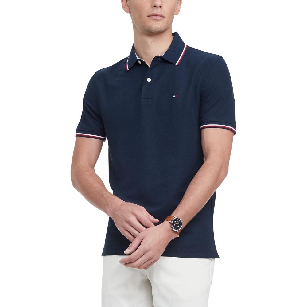 imageTommy Hilfiger Mens Short Sleeve Moisture Wicking Stretch Polo Shirt with Quick Dry UV ProtectionSky Captain