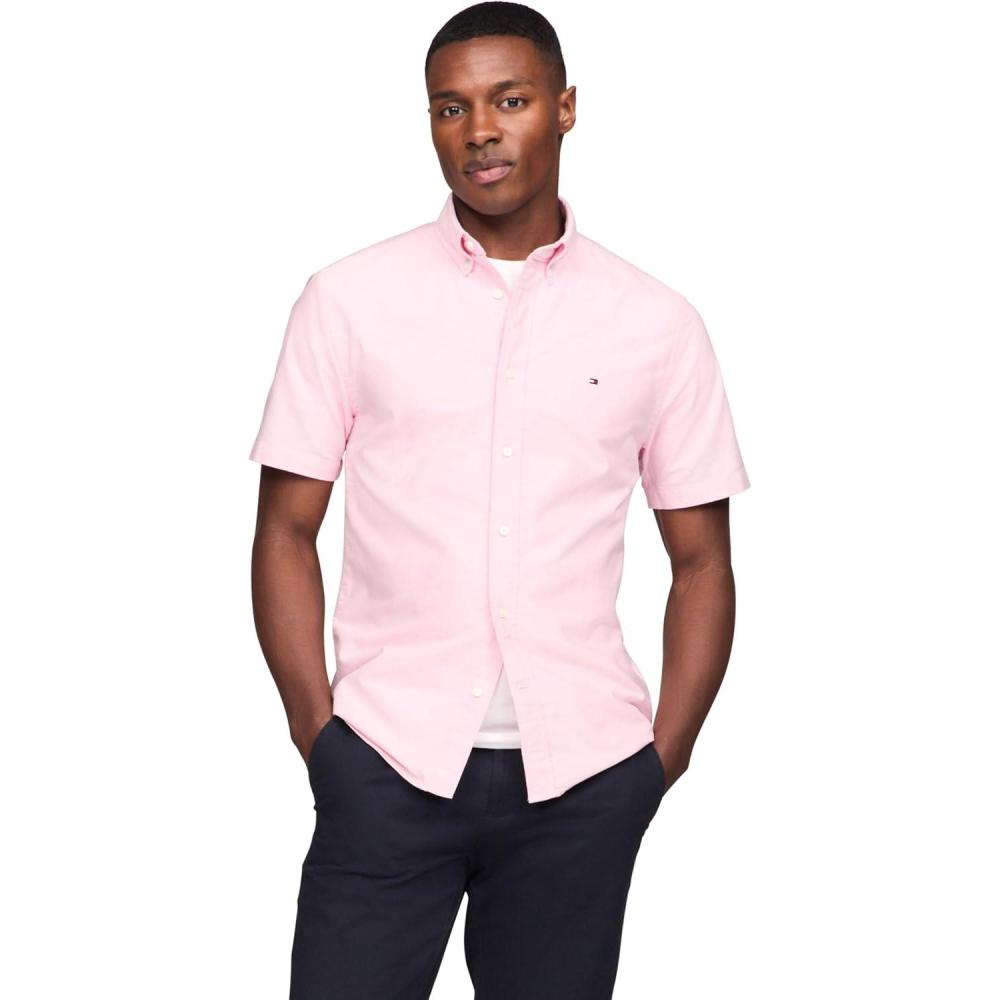 imageTommy Hilfiger Mens Short Sleeve Oxford Shirts in Regular Fit Mens Button Down ShirtsClassic Pink
