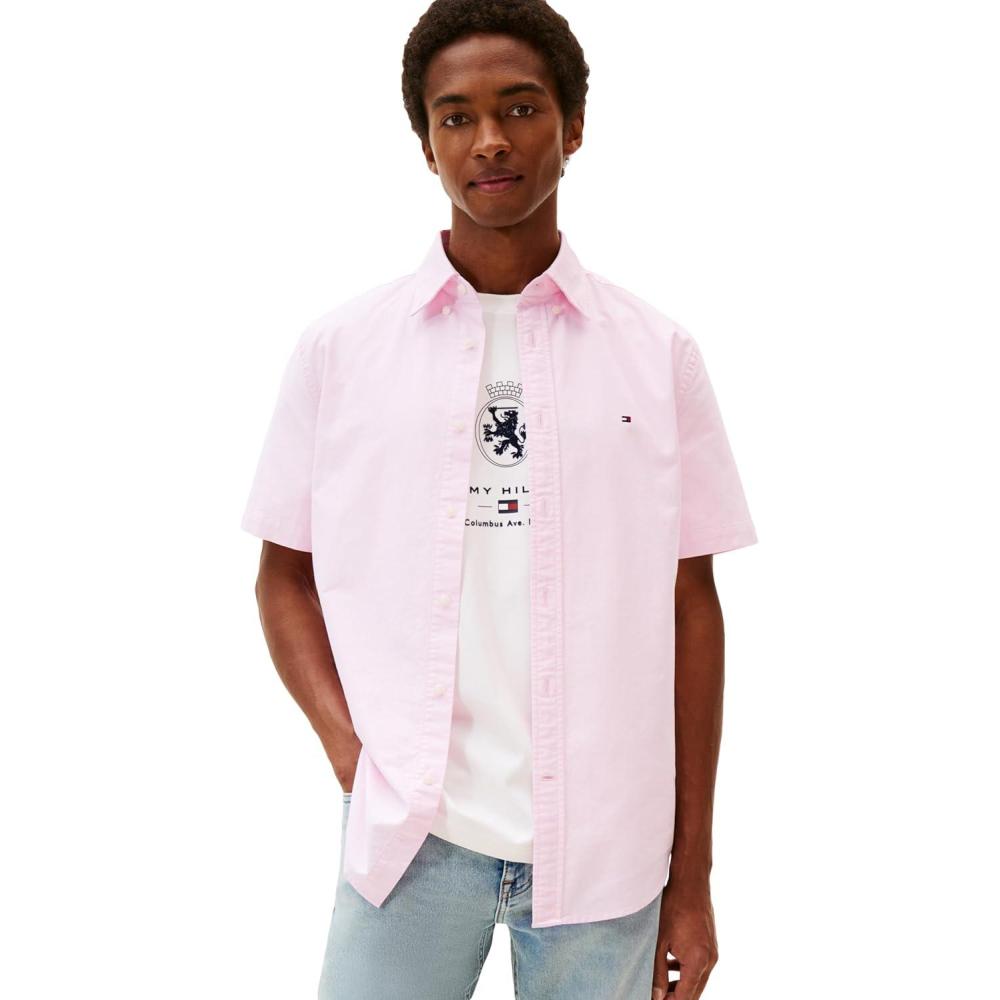 imageTommy Hilfiger Mens Short Sleeve Oxford Shirts in Regular Fit Mens Button Down ShirtsRose Petal