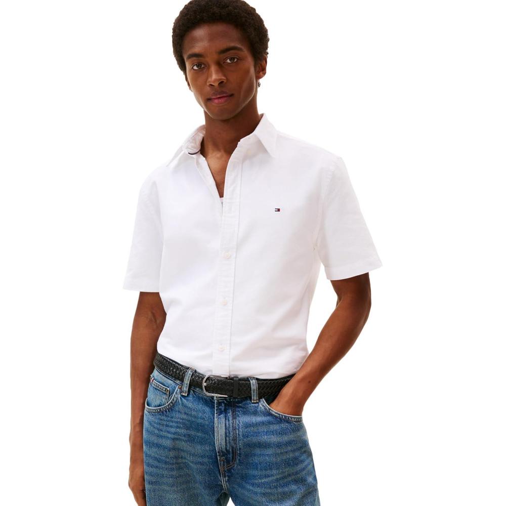 imageTommy Hilfiger Mens Short Sleeve Oxford Shirts in Regular Fit Mens Button Down ShirtsWhite