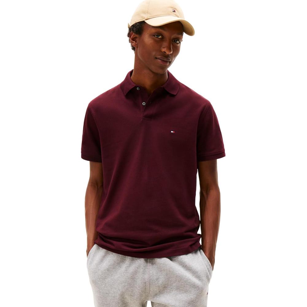 imageTommy Hilfiger Mens Short Sleeve Polo Shirts in Classic Fit with Stretch and Organic Pique CottonDeep Burgundy