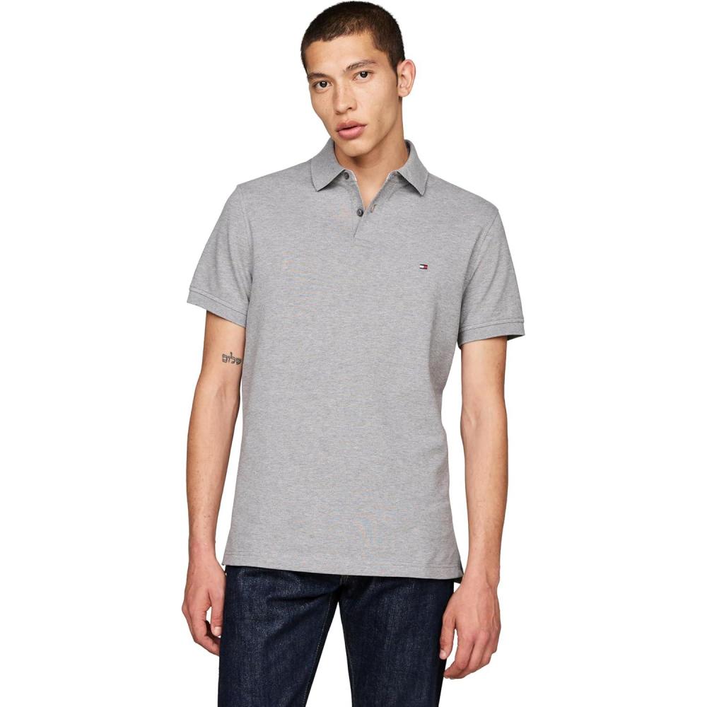 imageTommy Hilfiger Mens Short Sleeve Polo Shirts in Classic Fit with Stretch and Organic Pique CottonMedium Grey Heather