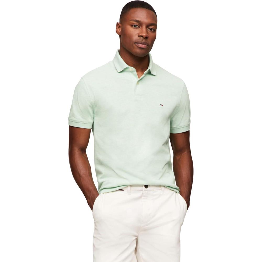 imageTommy Hilfiger Mens Short Sleeve Polo Shirts in Classic Fit with Stretch and Organic Pique CottonMint Gel Heather