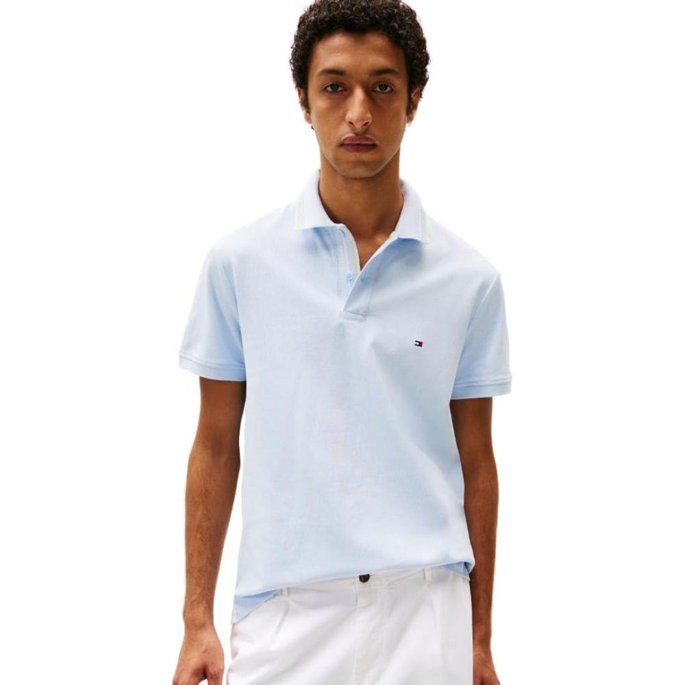 imageTommy Hilfiger Mens Short Sleeve Polo Shirts in Regular Fit with Designs Available in Big and TallBreezy Blue