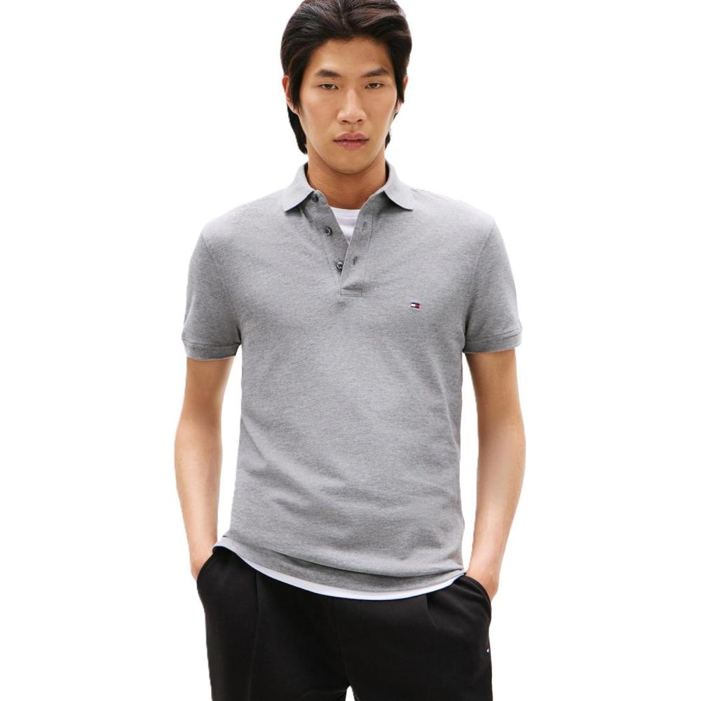 imageTommy Hilfiger Mens Short Sleeve Polo Shirts in Slim Fit with Stretch and Organic Pique CottonMedium Grey Heather