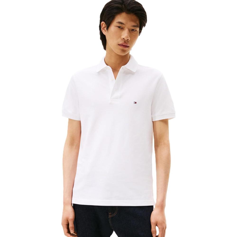 imageTommy Hilfiger Mens Short Sleeve Polo Shirts in Slim Fit with Stretch and Organic Pique CottonWhite