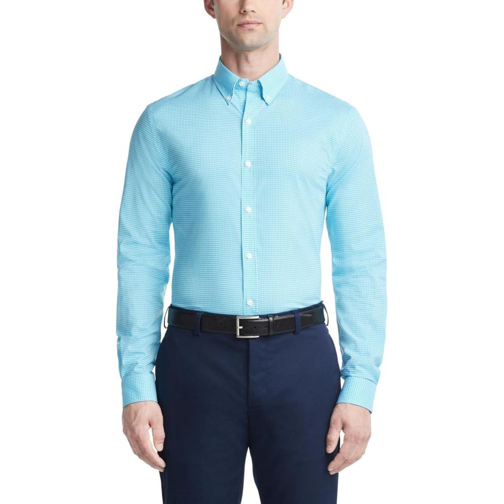imageTommy Hilfiger Mens Slim Fit Non Iron Gingham Dress ShirtAqua