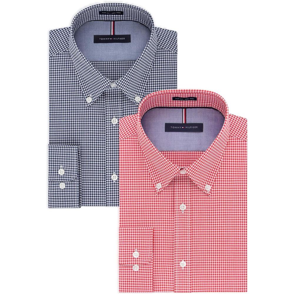 imageTommy Hilfiger Mens Slim Fit Non Iron Gingham Dress ShirtNavyLava