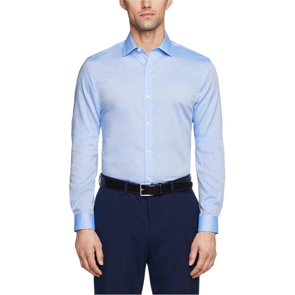 imageTommy Hilfiger Mens Slim Fit Non Iron Solid Dress ShirtBlue