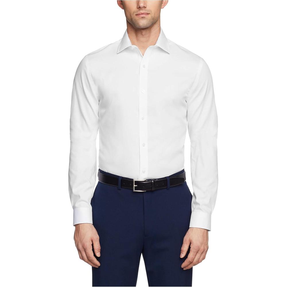 imageTommy Hilfiger Mens Slim Fit Non Iron Solid Dress ShirtWhite