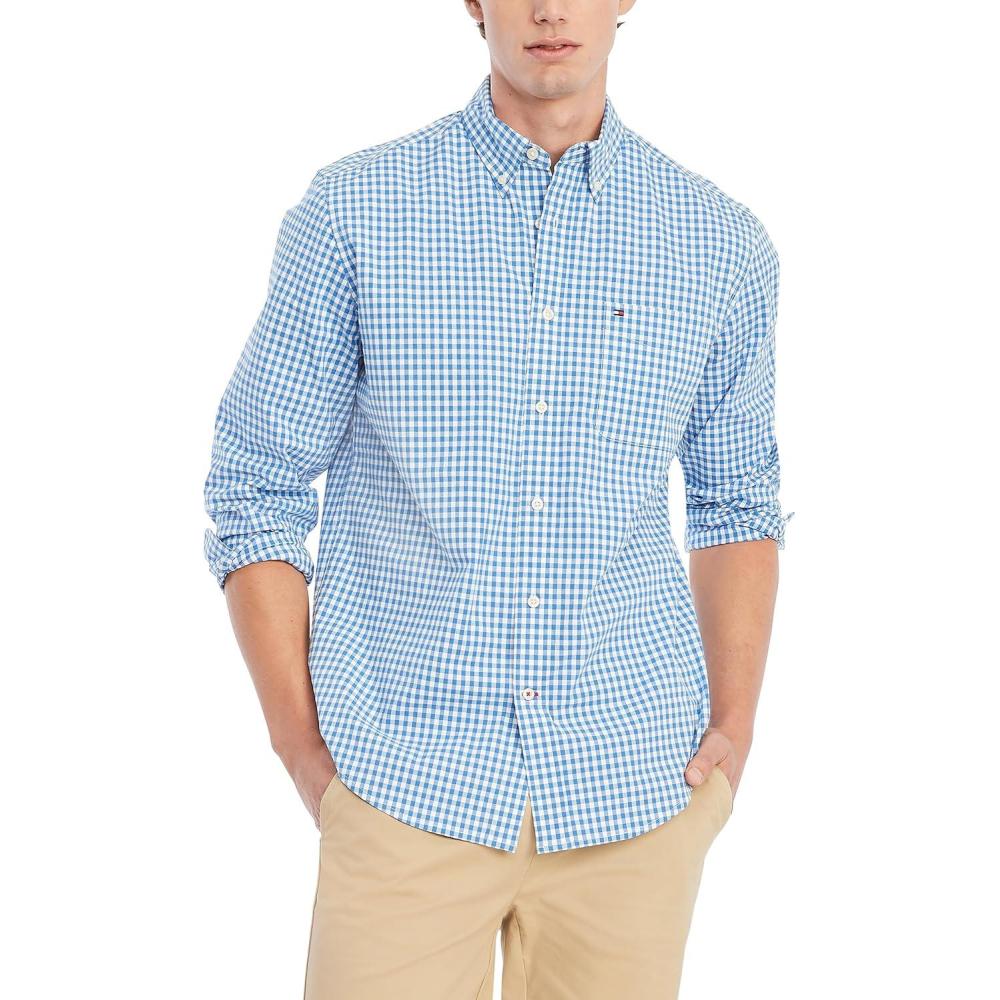 imageTommy Hilfiger Mens Twain Check Stretch Ls CLFBlooming Blue