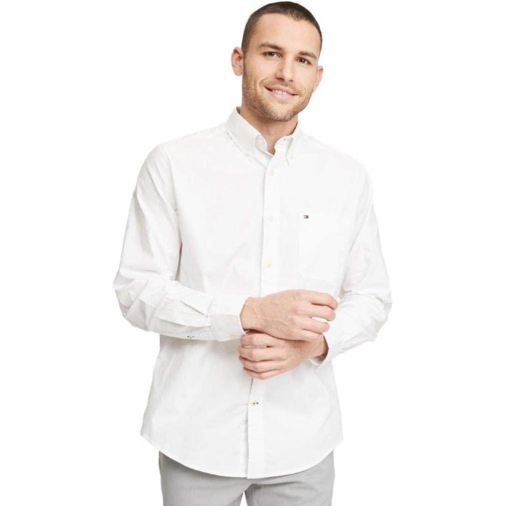 imageTommy Hilfiger Mens Twain Check Stretch Ls CLFBright White