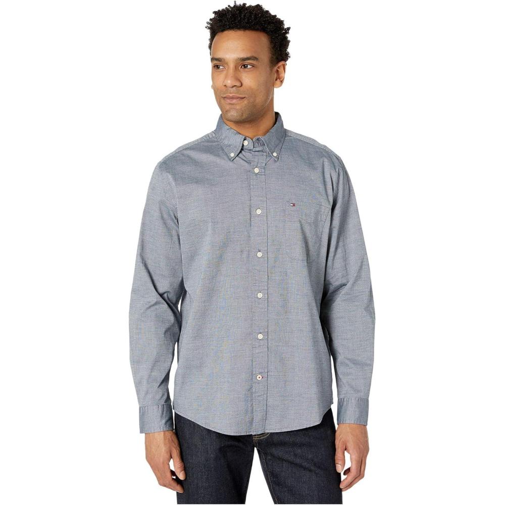 imageTommy Hilfiger Mens Twain Check Stretch Ls CLFNavy Hilfiger