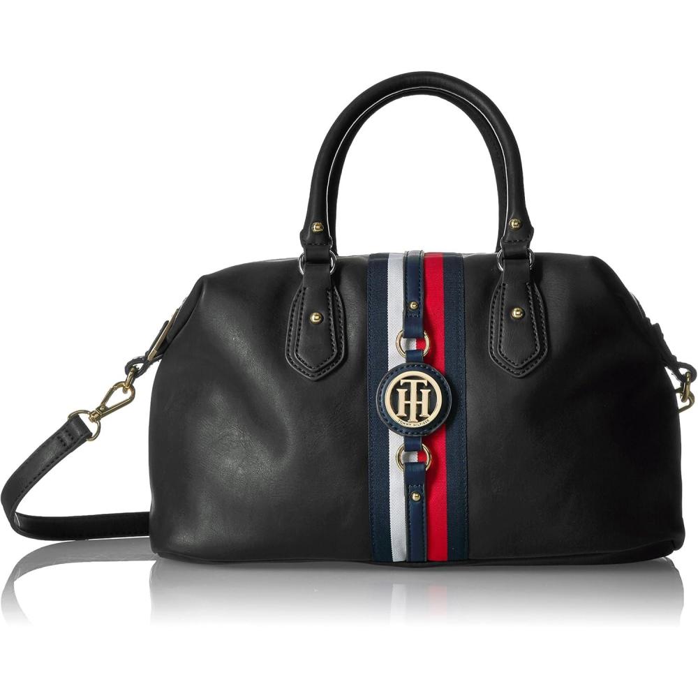 imageTommy Hilfiger Womens Jaden Satchel Crossbody BagBlack Polyvinyl Chloride