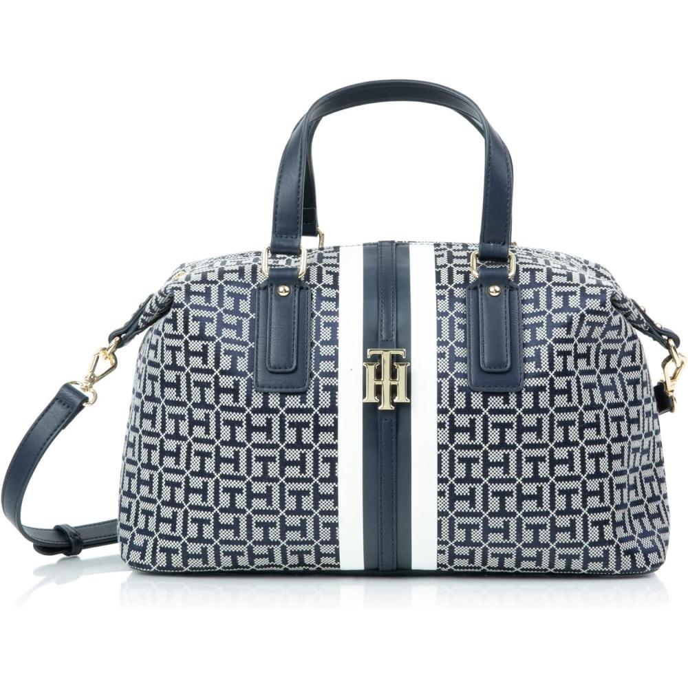 imageTommy Hilfiger Womens Jaden Satchel Crossbody BagLight StoneNavy