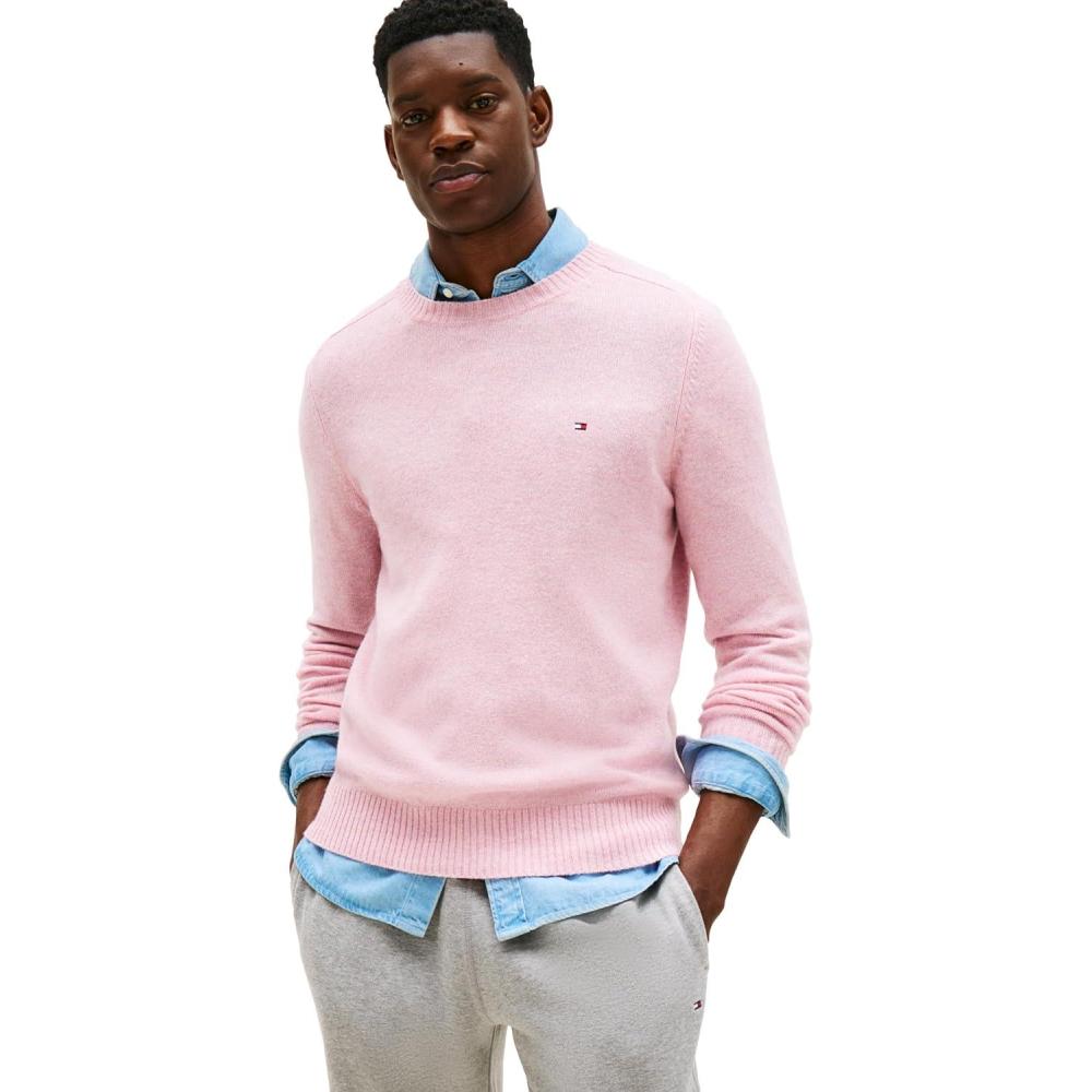 imageTommy Hilfiger mens Lambswool Crewneck Sweater PulloverClassic Pink Heather