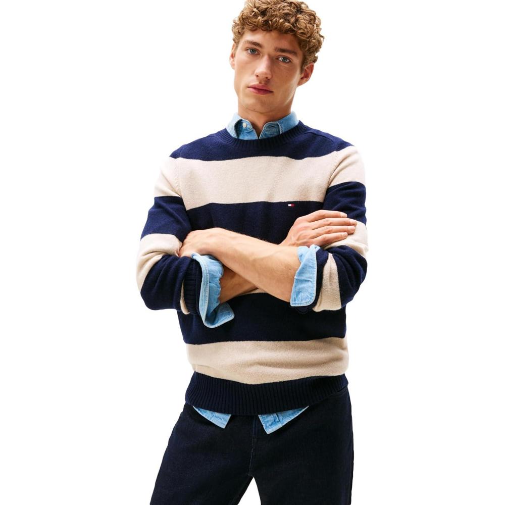 imageTommy Hilfiger mens Lambswool Crewneck Sweater PulloverDesert SkyNewsprint Heather