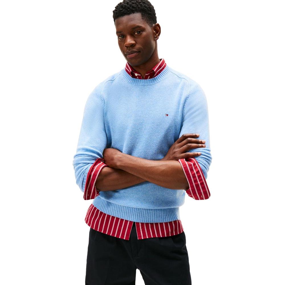 imageTommy Hilfiger mens Lambswool Crewneck Sweater PulloverLight Blue Heather