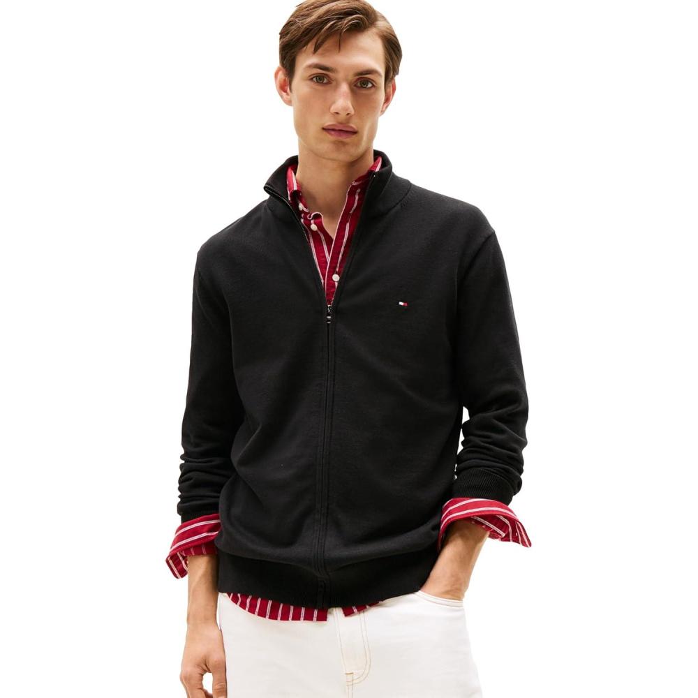 imageTommy Hilfiger mens Lightweight Full Zip Up SweaterBlack