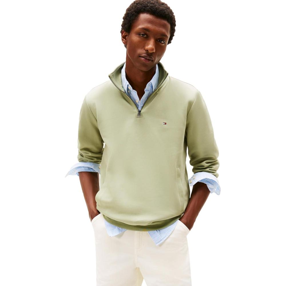 imageTommy Hilfiger mens Medium Weight 14 Zip SweatshirtEarth Sage