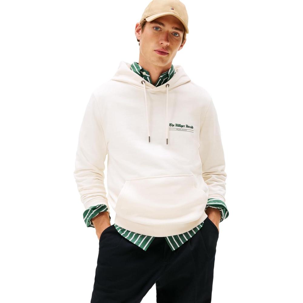 imageTommy Hilfiger mens Medium Weight Cotton Hoodie With Signature Graphic Herald LogoIvory Petal
