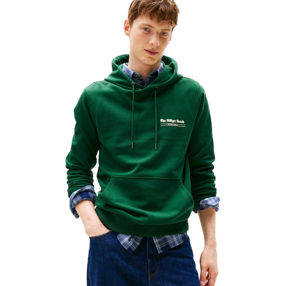 imageTommy Hilfiger mens Medium Weight Cotton Hoodie With Signature Graphic Herald LogoOrnamental Green