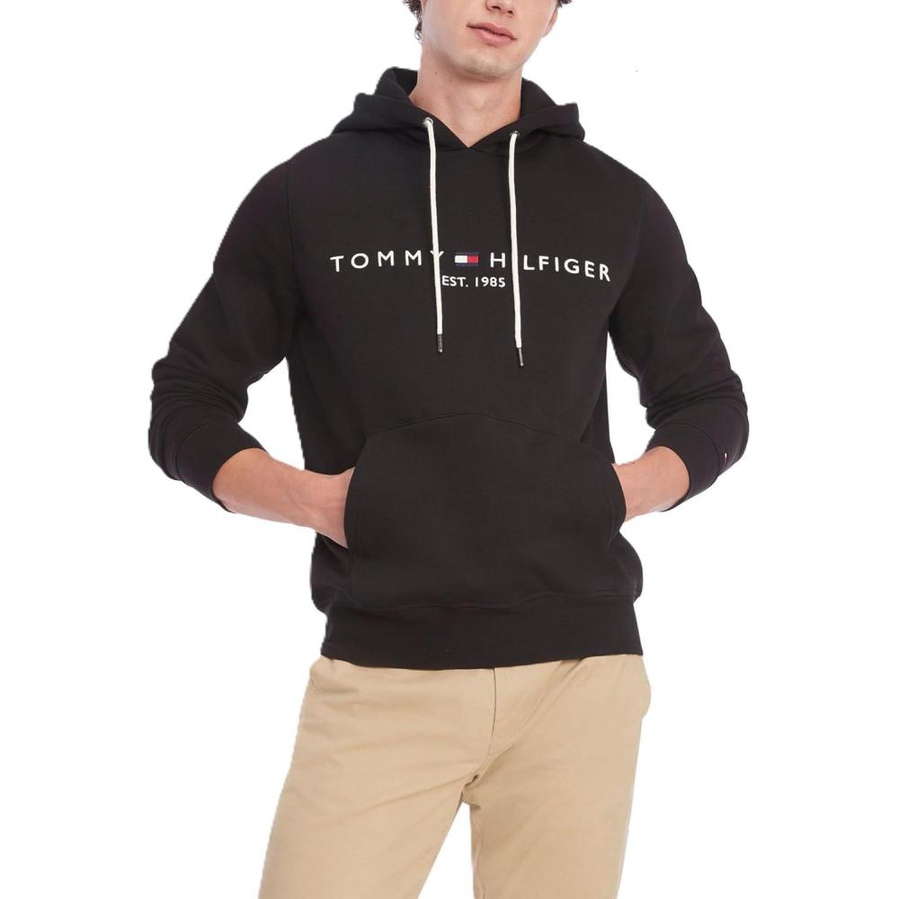 imageTommy Hilfiger mens Medium Weight Fleece Hoodie Sweatshirt With Embroidered Logo Also Available in Big ampamp TallBlack