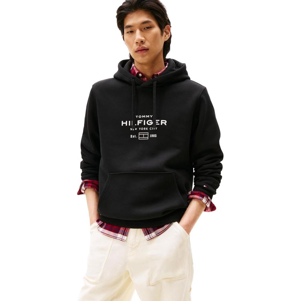 imageTommy Hilfiger mens Medium Weight Hoodie With Signature Printed Graphic LogoBlack