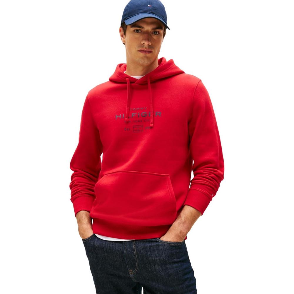 imageTommy Hilfiger mens Medium Weight Hoodie With Signature Printed Graphic LogoMedium Red