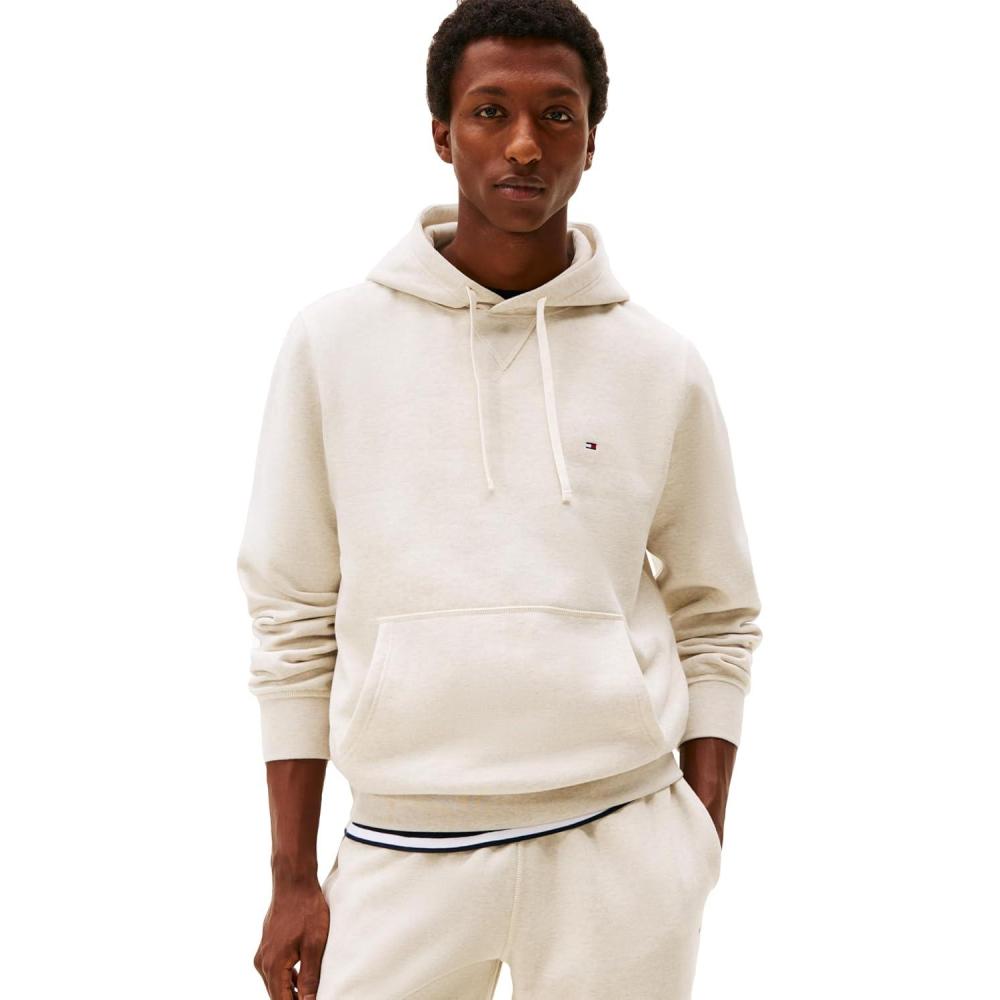 imageTommy Hilfiger mens Medium Weight Solid Fleece Hoodie Sweatshirt Also Available in Big ampamp TallHeathered Oatmilk