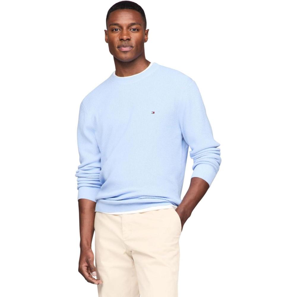 imageTommy Hilfiger mens Waffle Knit Crewneck Sweater Lightweight Pullover Also Available in Big ampamp TallVessel Blue