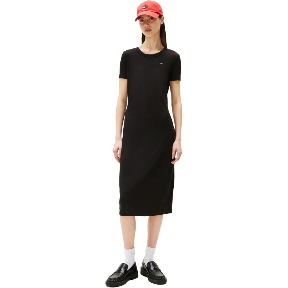 imageTommy Jeans Womens Bodycon Midi Dress with Logo DetailBlack
