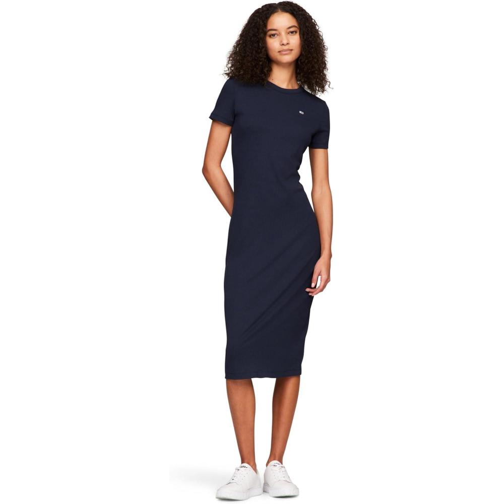 imageTommy Jeans Womens Bodycon Midi Dress with Logo DetailDark Night Navy