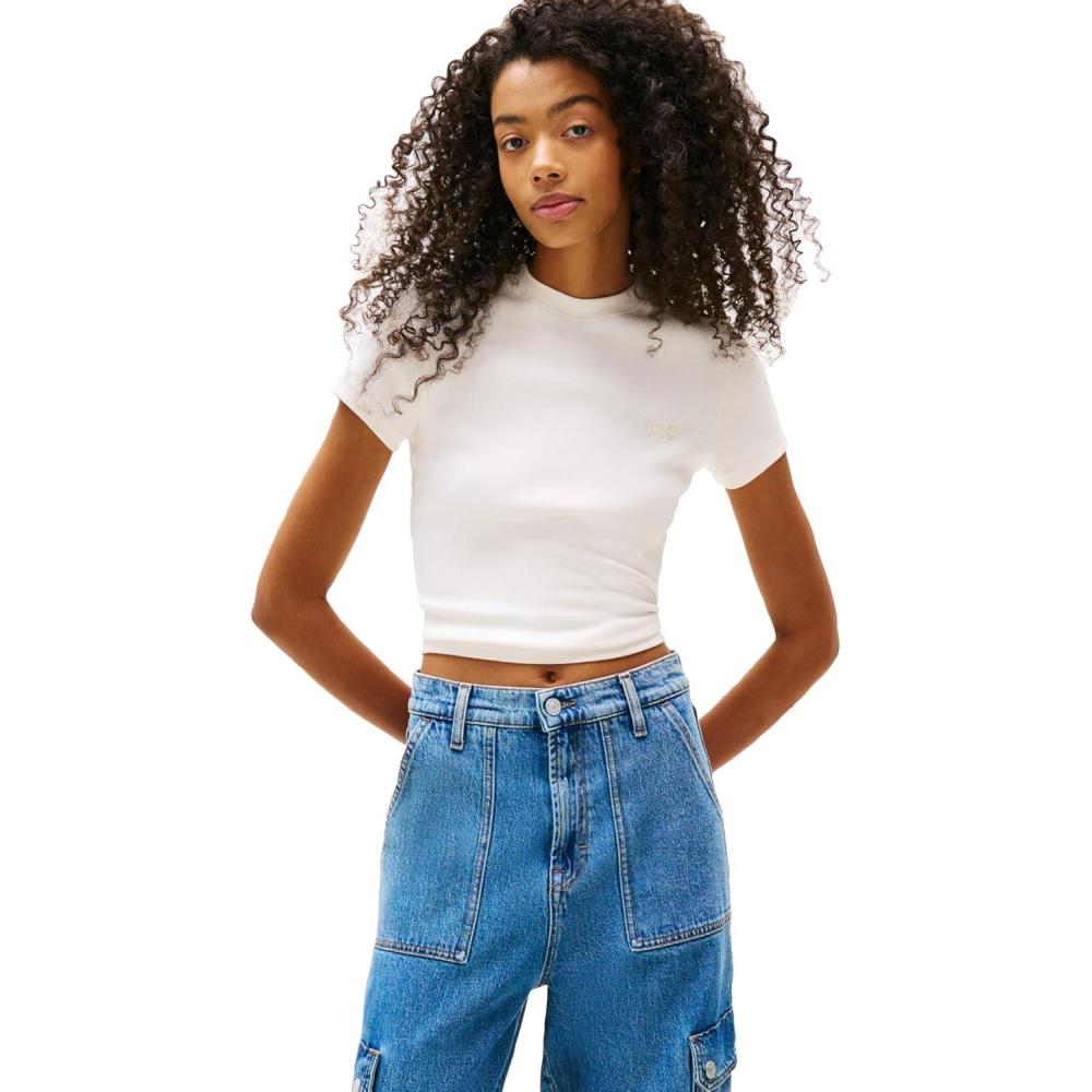 imageTommy Jeans Womens Graphic Tee with Embroidered Logo DetailAncient White