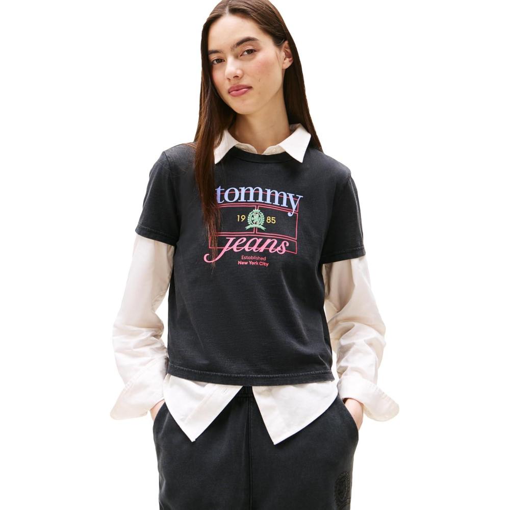 imageTommy Jeans Womens Graphic Tee with Printed Crest and Logo DetailBlack